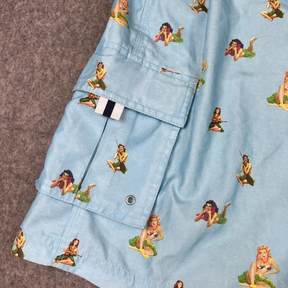 Cremieux Beachwear Board Shorts Mens Large Blue Hula Girls Hawaiian Tropical‎